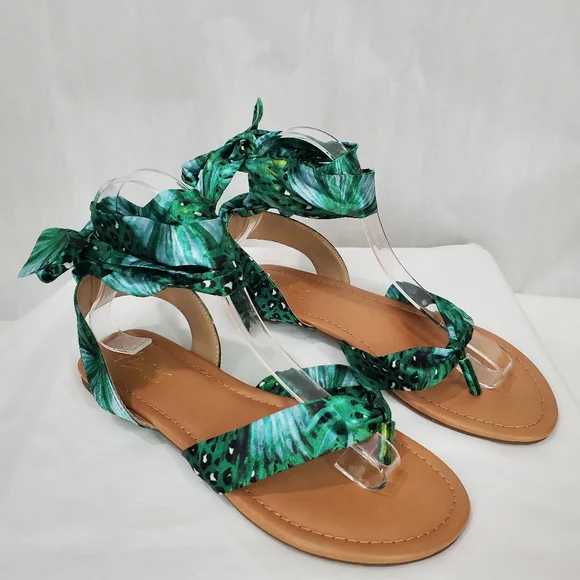 NWOB Thalia Sodi Womens Floral Joleyn Ribbon Tie Sandal Green Tropical Sz 7M - Picture 7 of 12